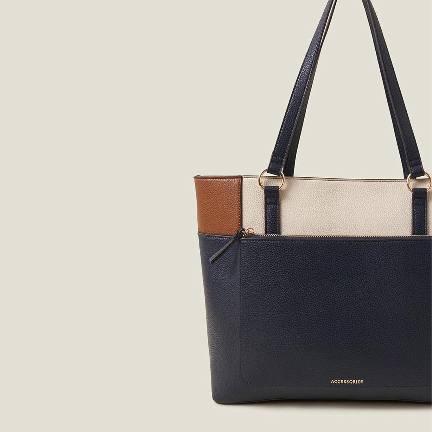 Accessorize London Women's Colour Block Navy Blue Structured Tote bag |Fits Upto 14 Inch Laptop| Tote Laptop Bag for Work | Ladies purse | Stylish Shoulder Bag | Gift For Women - Image 4