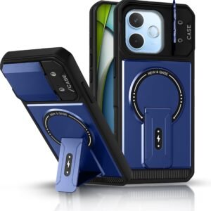 Hupshy Magnetic Armor Stand Case for Oppo A5 Pro 5G | Camera Lens Protector | 360° Shockproof | Kickstand & MagSafe Compatible (Black) (Blue)