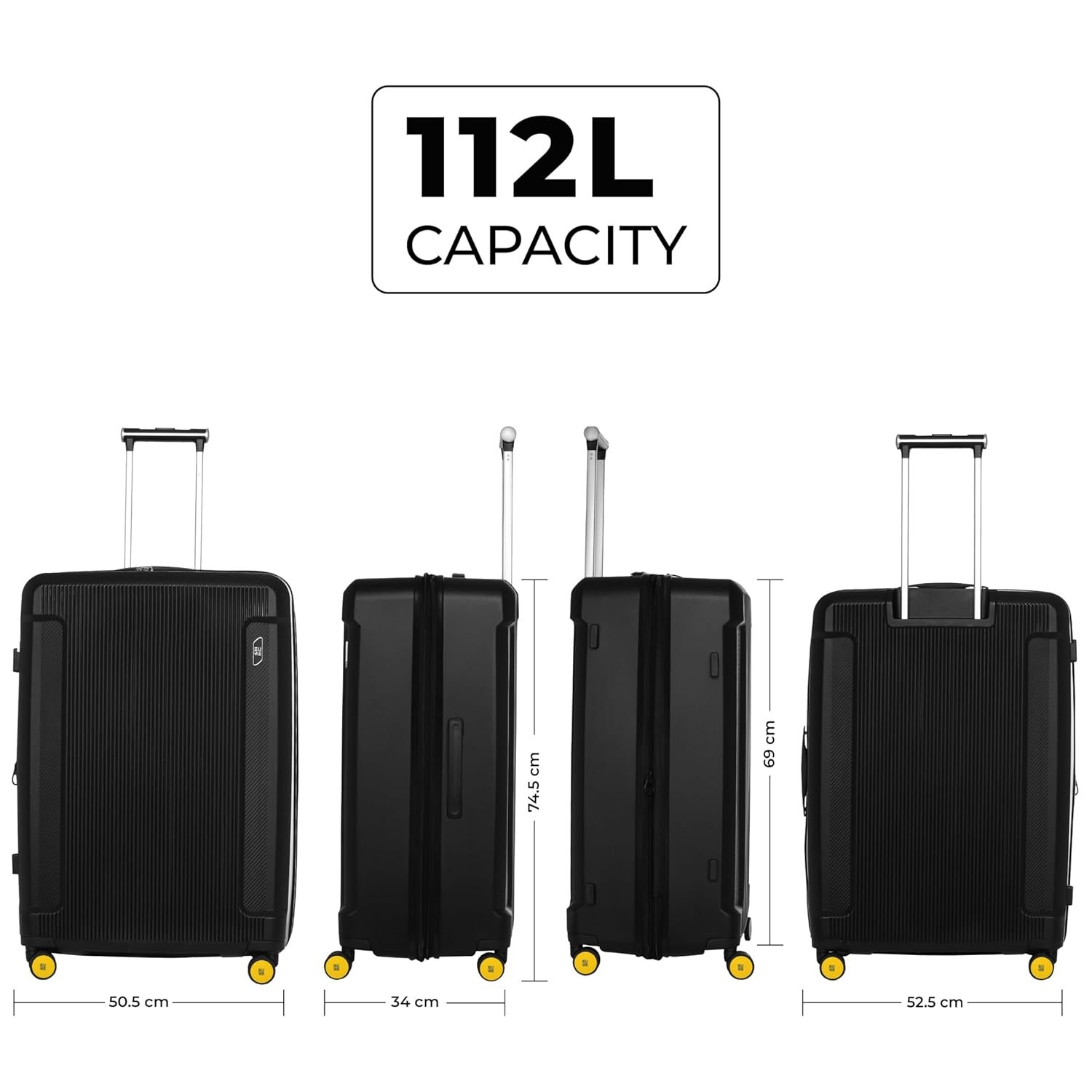 EUME Nomad Trolley Bags for Travel Large Size, Travel Bags for Luggage Trolley, Charcoal Black, 76 cms | Polypropylene (PP) 8 SilentRun Wheels Suitcase | - Image 2