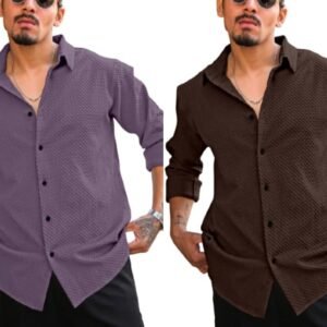 D&B TRENDS Men’s Jio Bubble Slim Fit Cotton Blend Shirt Combo | Full Sleeve Solid Shirts | Wrinkle Resistant | Stylish Formal, Casual, Wedding, Pack of 2