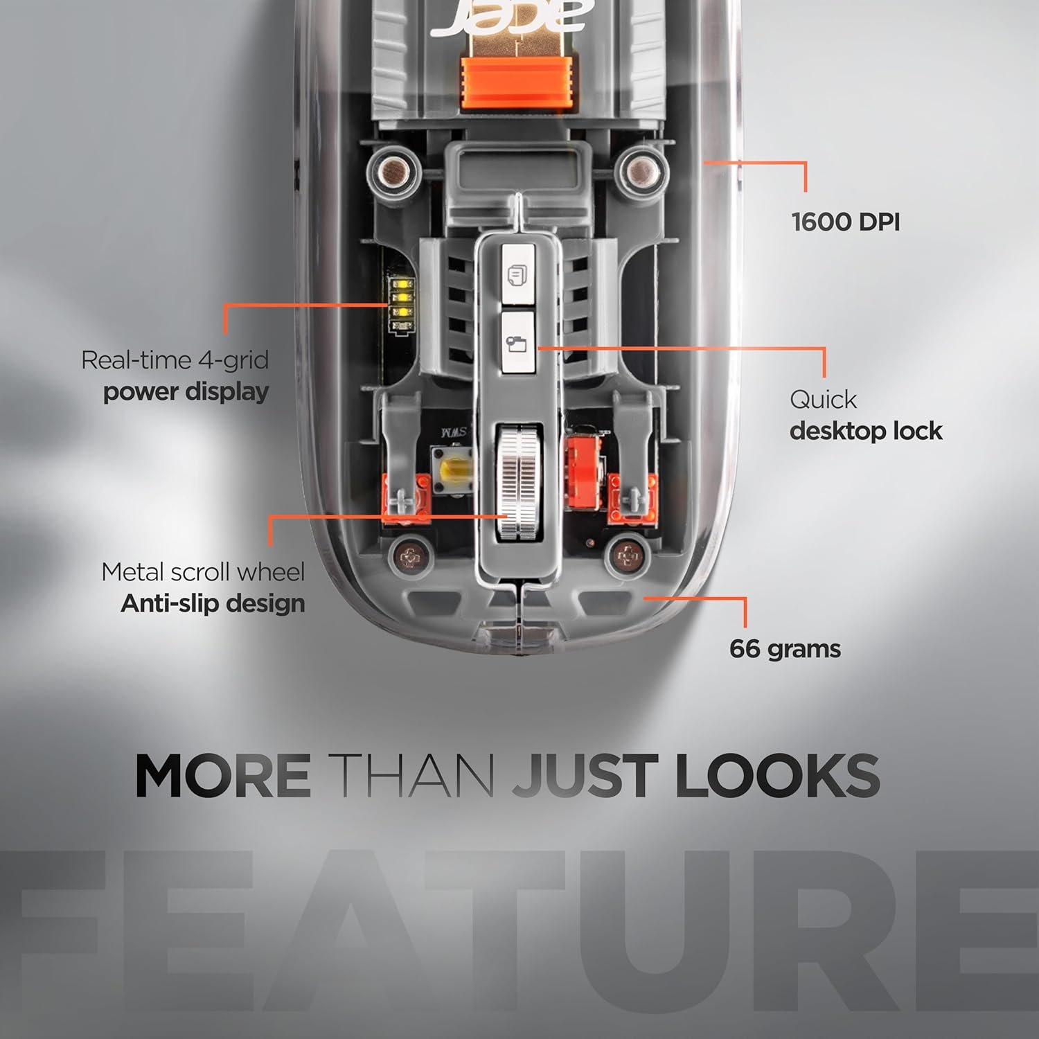 Acer Clearview Transparent Wireless Mouse with Triple-Mode Connectivity, Silent Click Tech, Metal Scroll Wheel,1600 DPI Optical Sensor, USB-C Charging, Compatible Windows, MacOS, iOS, Android-Grey - Image 6
