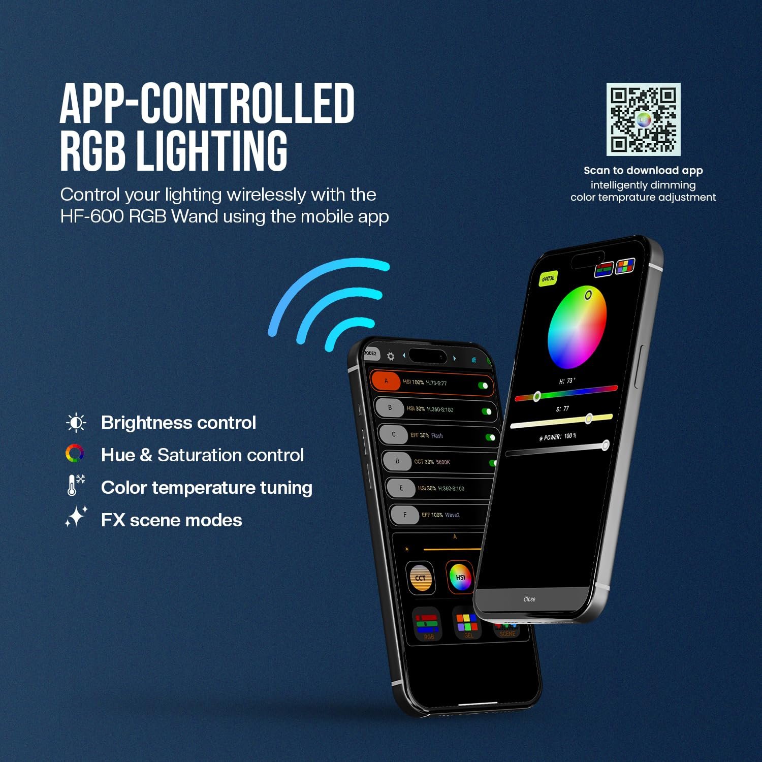 HIFFIN HF-600 RGB LED Light Stick for Photography, Photography Light with RGB CCT HSI Mode, 2500K-9900K Adjustable, 25 Fx Light Effect, Power 25W, Barndoor, 5200mah Battery for YouTube, Photoshoot - Image 7