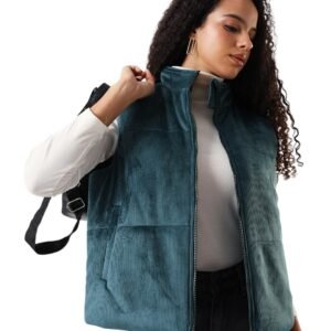 DL Woman Solid Stand Collar Sleeveless Velvet Jacket