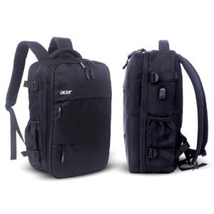 Acer Estilo Premium 15.6 Inch Black Color Backpack I Water Resistent Polyester I Expandable, 2 Zipper Front Pocket, 2 More Compartment for Laptop and Other Accessories I USB Charging I Strolley Strap