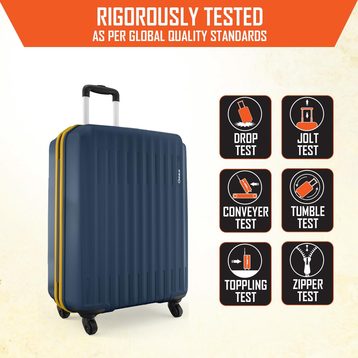 Safari Genius Alley Cabin Trolley Bag, Hard Case Polypropylene, 4 Spinner Wheels, 360 Degree Wheeling Carry on Luggage, Suitcase for Travel, Navy, 55cm - Image 5