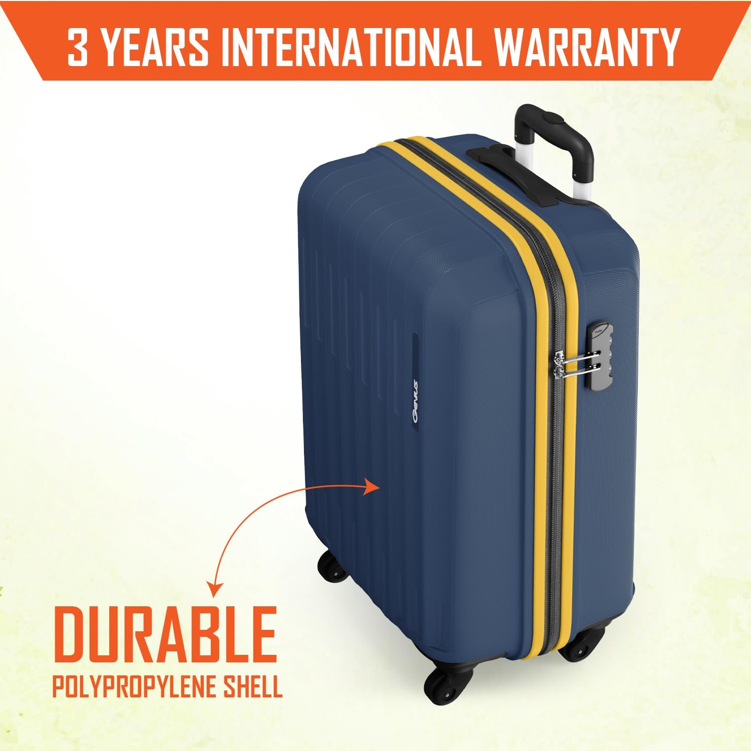 Safari Genius Alley Cabin Trolley Bag, Hard Case Polypropylene, 4 Spinner Wheels, 360 Degree Wheeling Carry on Luggage, Suitcase for Travel, Navy, 55cm - Image 2