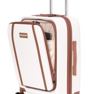 Fur Jaden The Wayfarer 55cm Cabin TechPro Polycarbonate Suitcase I USB-C Charging Port I Laptop Compartment I 8 Silent Shock Absorbing Wheel I TSA Lock I Aviation Grade Trolley (Oyster White, TechPro)