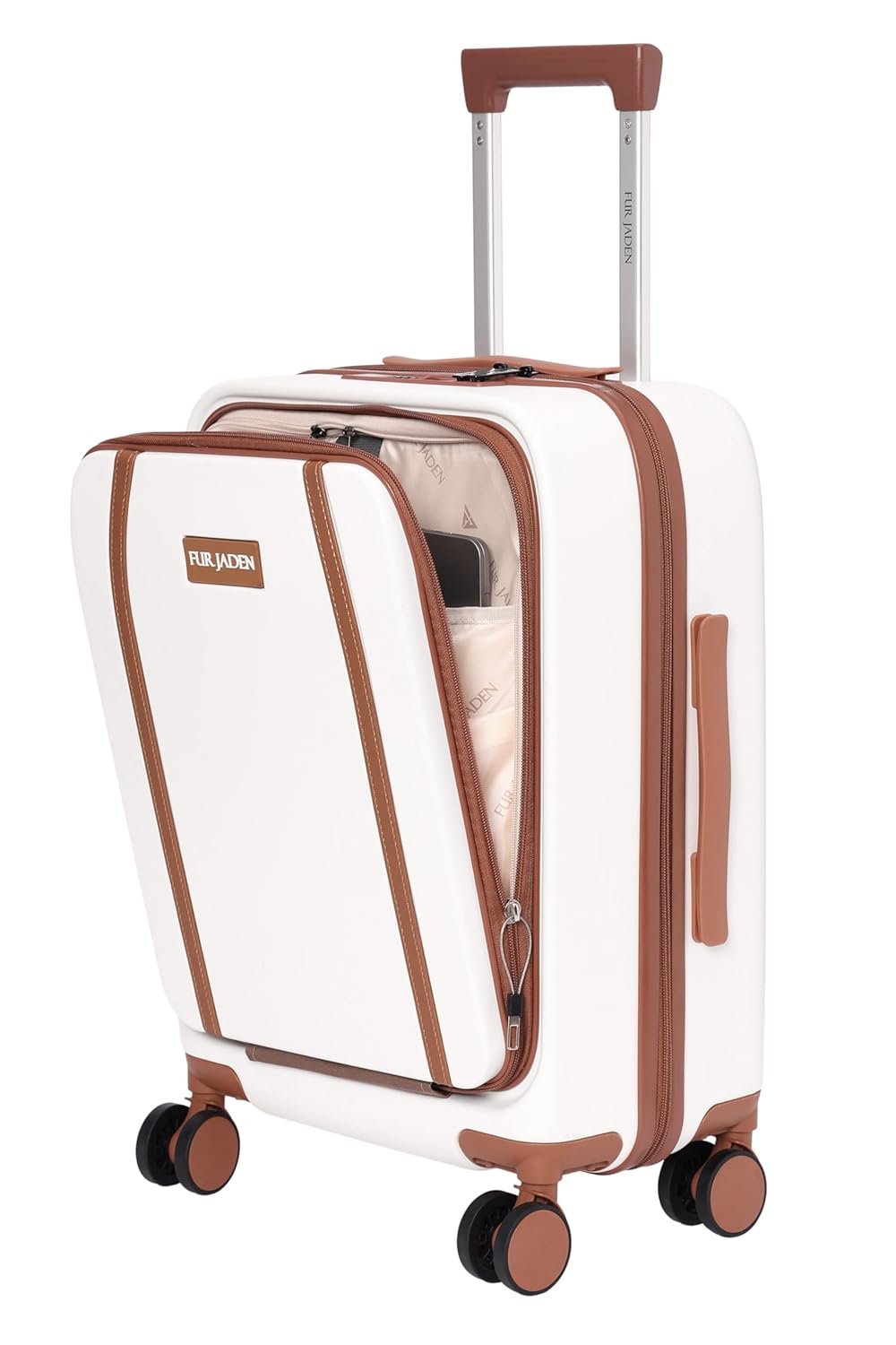 Fur Jaden The Wayfarer 55cm Cabin TechPro Polycarbonate Suitcase I USB-C Charging Port I Laptop Compartment I 8 Silent Shock Absorbing Wheel I TSA Lock I Aviation Grade Trolley (Oyster White, TechPro)