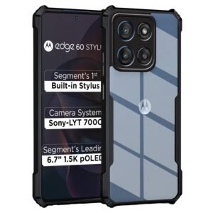 Amazon Brand – Solimo Clear Back Cover Case for Moto Edge 60 Fusion 5G | 360 Degree Protection | Transparent Back Cover Case for Moto Edge 60 Fusion 5G (PC & TPU, Black Bumper)