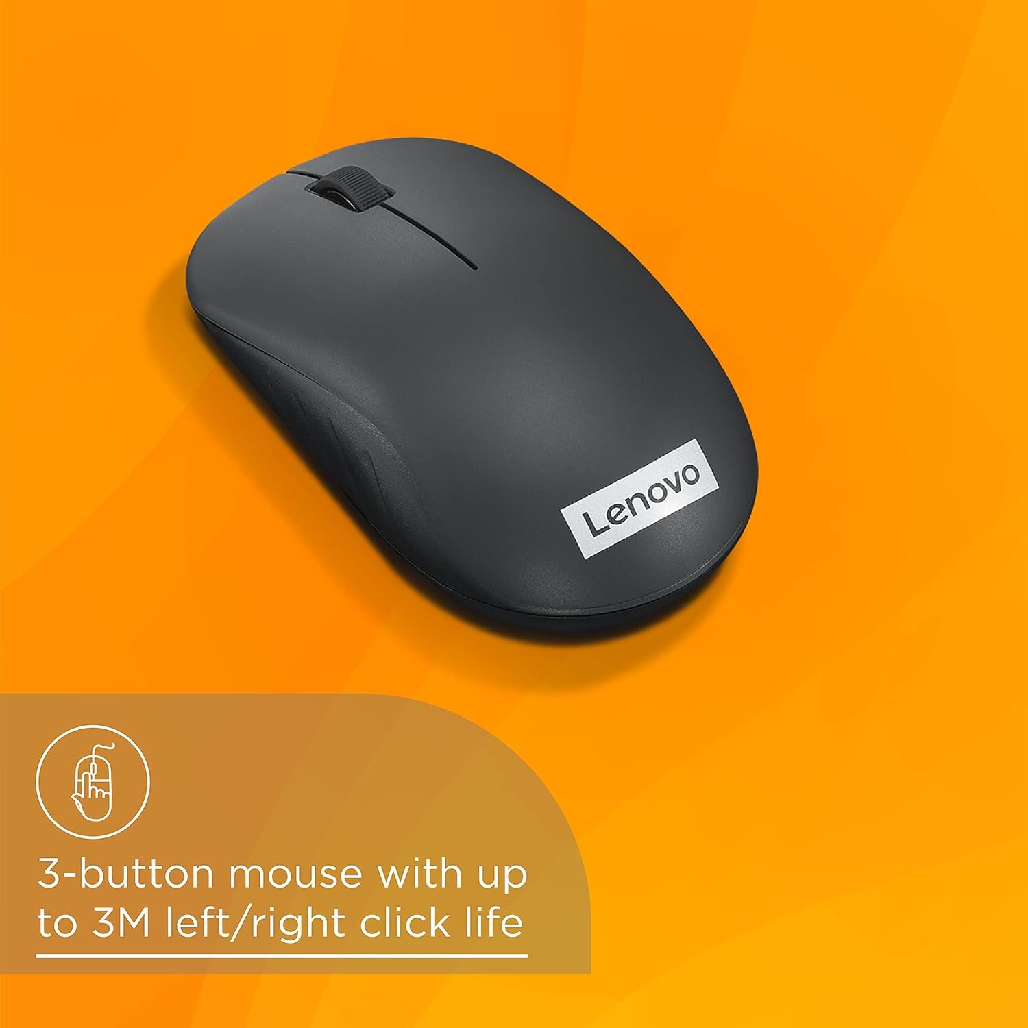 Lenovo 130 Wireless Compact Mouse, 1K DPI Optical sensor, 2.4GHz Wireless NanoUSB, 10m range, 3button(left,right,scroll) upto 3M left/right clicks, 10 month battery, Ambidextrous, Ergonomic GY51C12380 - Image 4