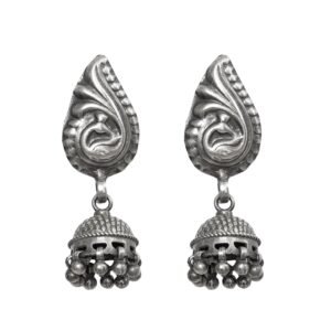 Sitara Handcrafted Stamped & Embossed Silver Jhumkas | Silver Jewellery for Earrings | Stylish Earrings