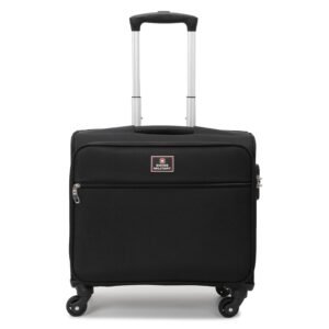 Swiss Military Kasper Luggage Bag, Soft-Sided Trolley Bag, Cabin Luggage, Overnighter Trolley Bags|Durable Polyester Material, Ergonomic 360° Rotatable Wheels, 3 Dial Lock, 43 cms, 48L, Black, 1