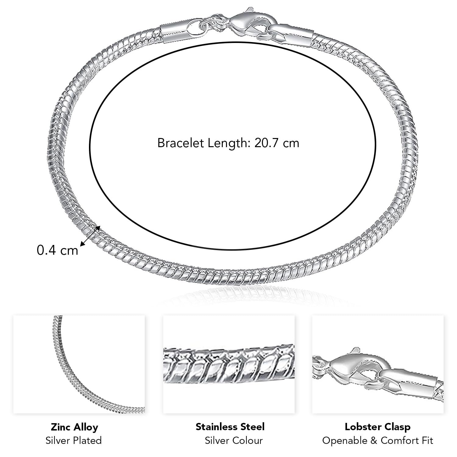 Peora Silver Plated Openable Fancy Bracelet Fashion Jewellery Gift for Boys & Men - Image 4