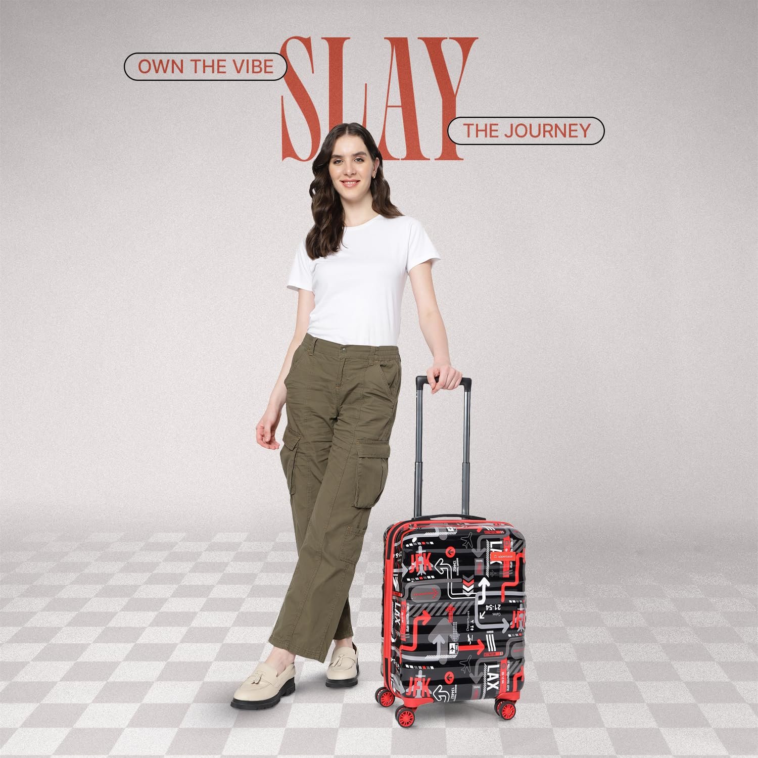 uppercase JFK (Small) 56Cms, Hardsided Cabin Trolley Bag for Travel, Eco Polycarbonate Printed Luggage, Combination Lock,8 Wheel Trolley Bag, Suitcase for Unisex, 2000 Days Warranty (Black, Spinner) - Image 7