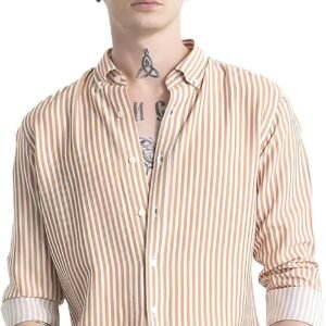 U-Turn Men’s Casual Printed Striped Stylish Latest Formal Shirt for Men