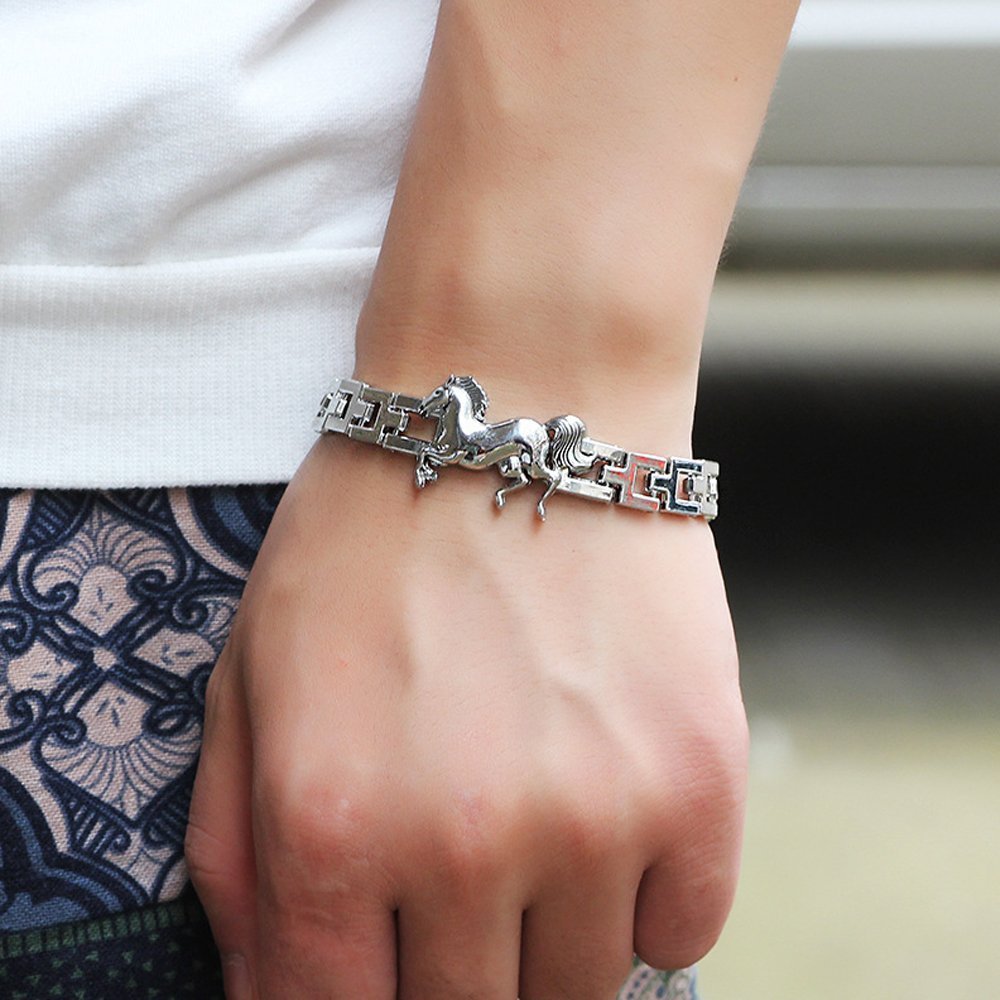 Shining Diva Fashion Silver Stainless Steel Silver Plated Horse Stylish Bracelet for Men and Boys-(10060b) - Image 2