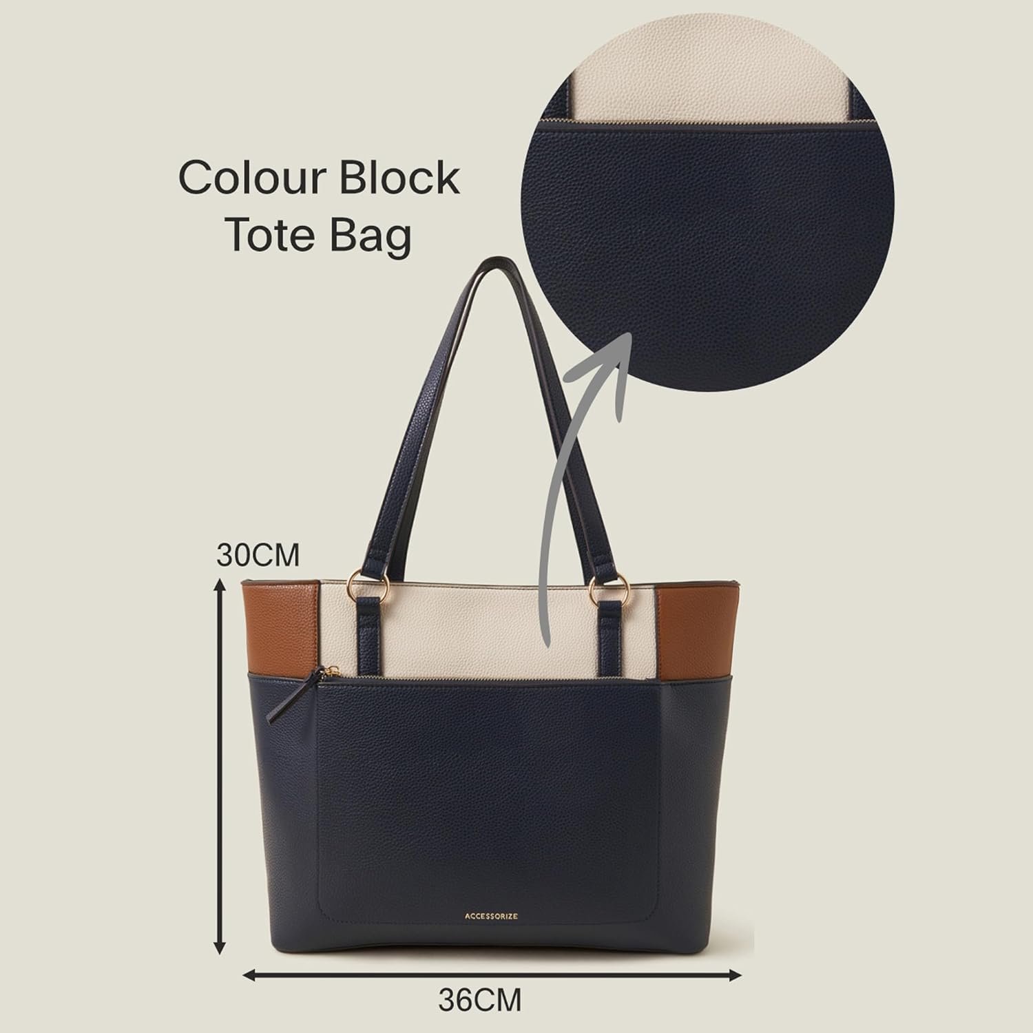 Accessorize London Women's Colour Block Navy Blue Structured Tote bag |Fits Upto 14 Inch Laptop| Tote Laptop Bag for Work | Ladies purse | Stylish Shoulder Bag | Gift For Women - Image 6