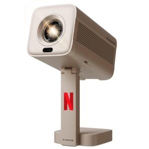 E GATE Atom 4X+ Fully Automatic Projector 4k Ultra HD | Whale TV+ Live TV on Android | Brightest 400 ISO | Native 1080p, Netflix, Prime | USB-HDMI ARC+CEC | HDR+HLG | WiFi 6, BT, FlexAngle, Egate Gold