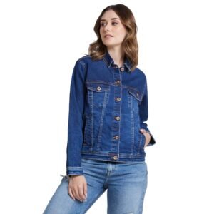 Spykar Women Dark Blue Regular Fit Classic Collar Denim Jacket