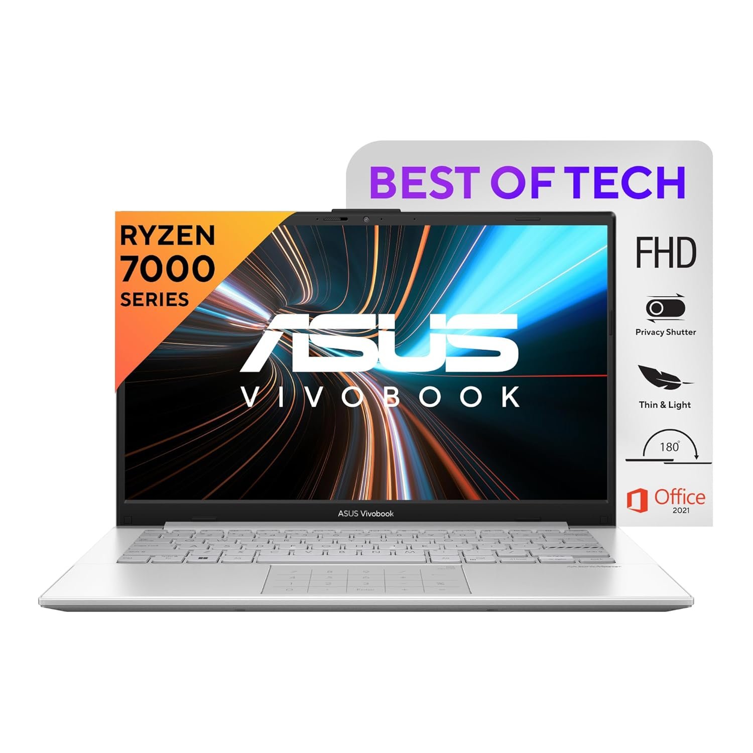 ASUS Vivobook Go 14 (2023), AMD Ryzen 5 7520U, 8GB RAM, 512GB SSD, FHD, 14"/35.56cm, Windows 11, MS Office 2021, Silver, 1.38KG, E1404FA-NK521WS, Alexa Built-in, Thin & Light Laptop