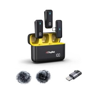 Digitek® DWM 105 2 in 1 Wireless Microphone System with ANC Mode, 50m Wireless Range, 6-Hour Working Time, Plug & Play Auto Pairing, Compatible with Android & iOS for Broadcasting & Audio Recording
