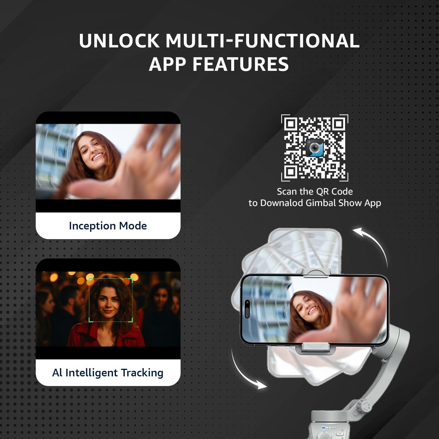 Amazon Basics 3-Axis Smartphone Gimbal Stabilizer with AI Face & Body Tracking | Foldable Design | Adjustable Fill Light | 8 Hr Battery | iPhone, Android Compatible | Perfect for travel/vlogging, Grey - Image 2
