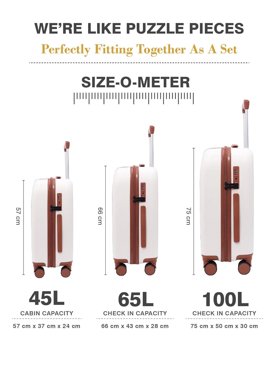 FUR JADEN The Wayfarer 65cm Polycarbonate Travel Luggage Suitcase with 8 StealthTech Silent Shock Absorbing Wheels, TSA Lock & Aviation Grade Telescopic Trolley (Oyester White, Check-in 24") - Image 6