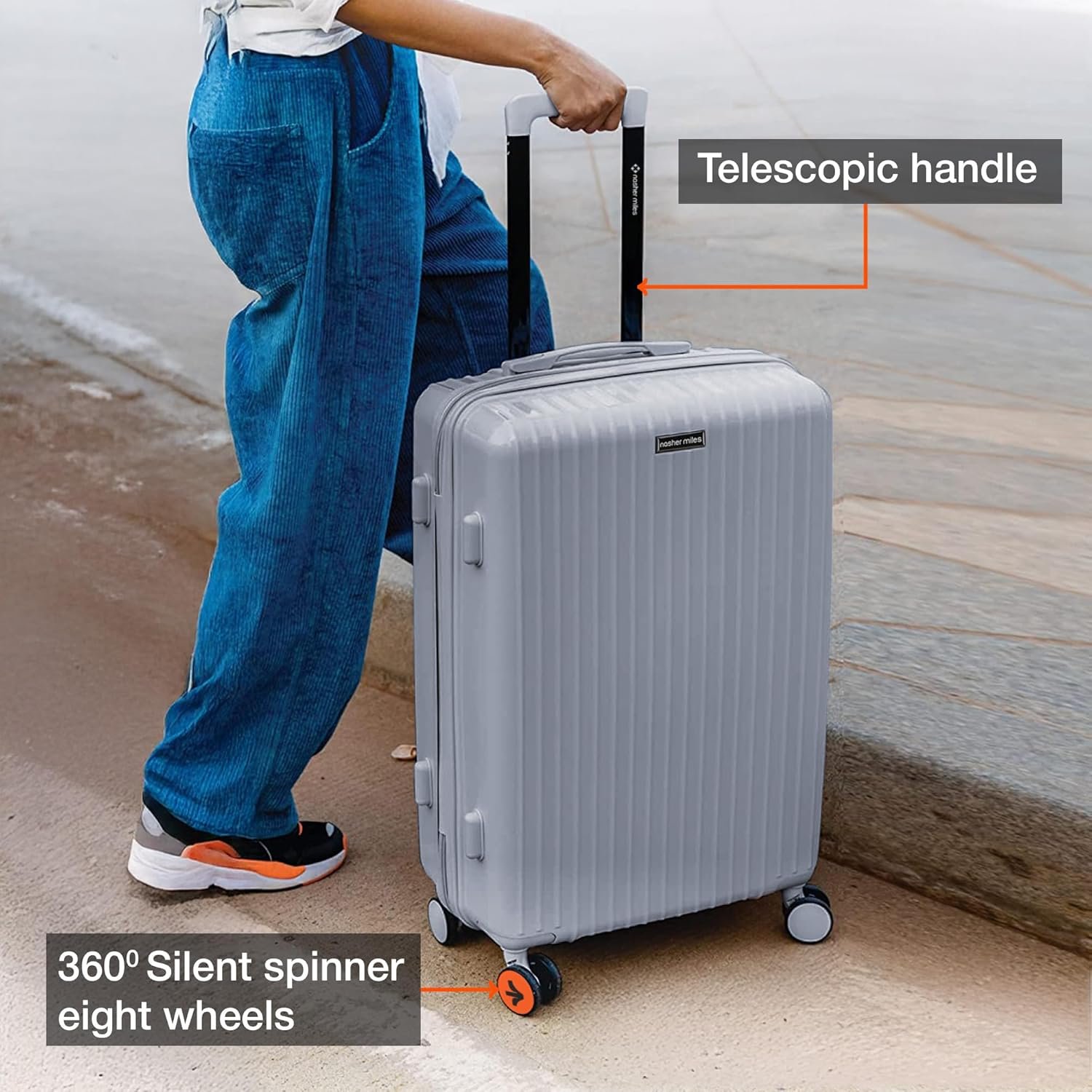 Nasher Miles Pondicherry Hard-Side Polypropylene 8 Wheels Double Spinner Check-in Luggage Grey 24 inch |65cm Trolley Bag, Medium - Image 5