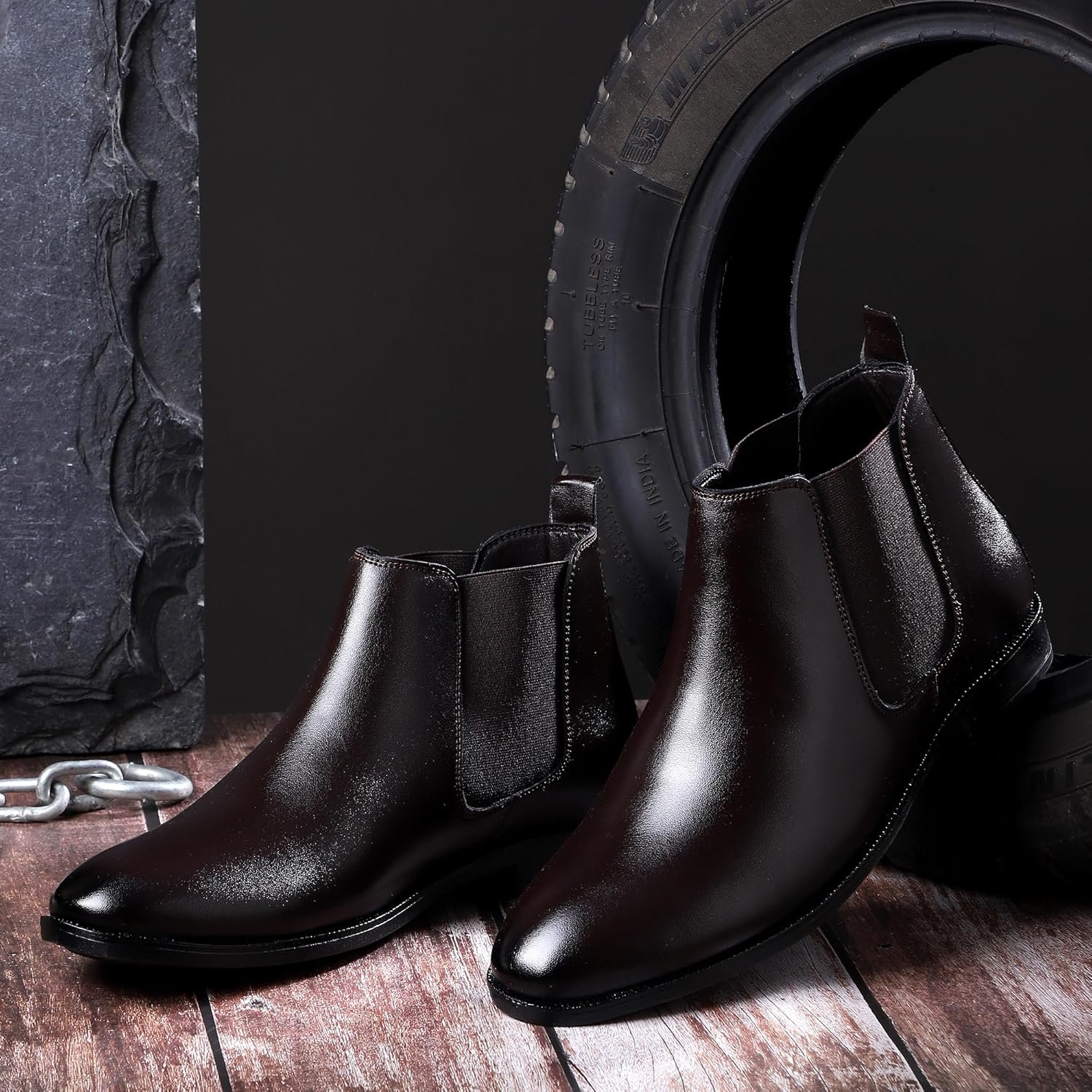 Zixer Men's Chelsea Boots | Premium Slip-On Leather Ankle Boots for Formal, Office, Wedding, Party and Daily Use | Stylish & Durable Footwear | Cushioned Insole | Anti-Skid Rubber Sole - Image 4