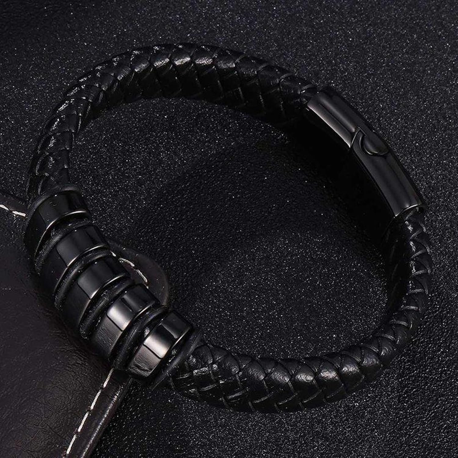 Fashion Frill Valentine Gift For Boyfriend Silver Chain For Men Stainless Steel Square Silver Pendant With Black Leather Bracelet For Men Boys Love Gifts Combo - Image 7