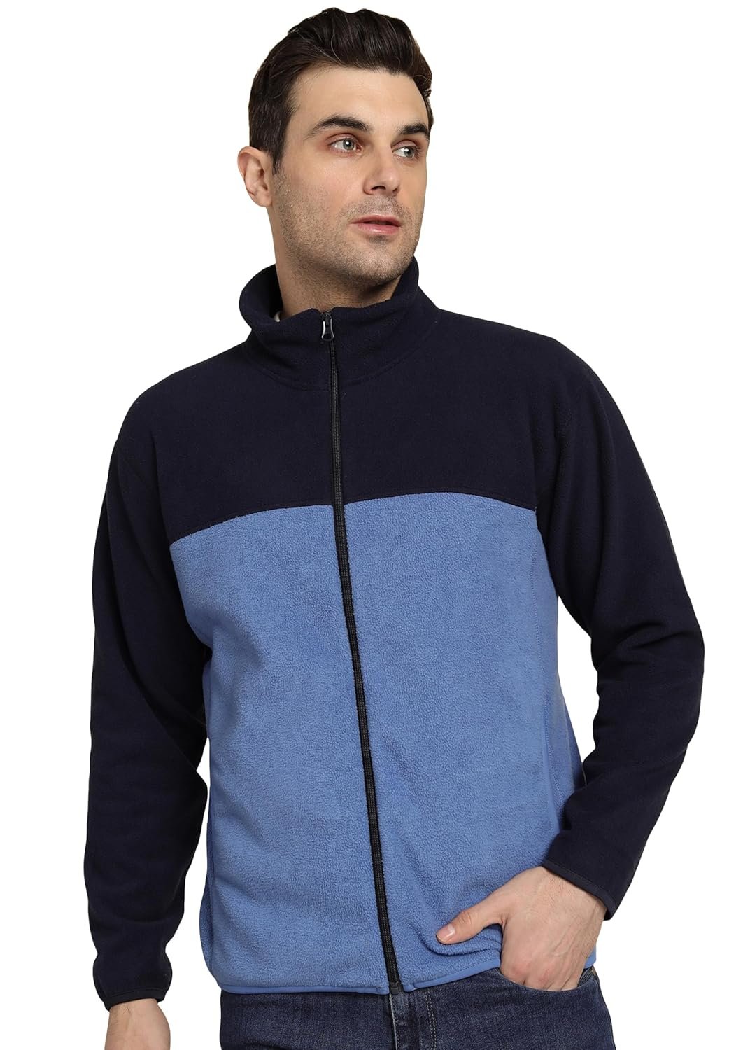 Alan Jones Clothing Men's Fleece Regular Solid Stand Collar Full Zip Jacket