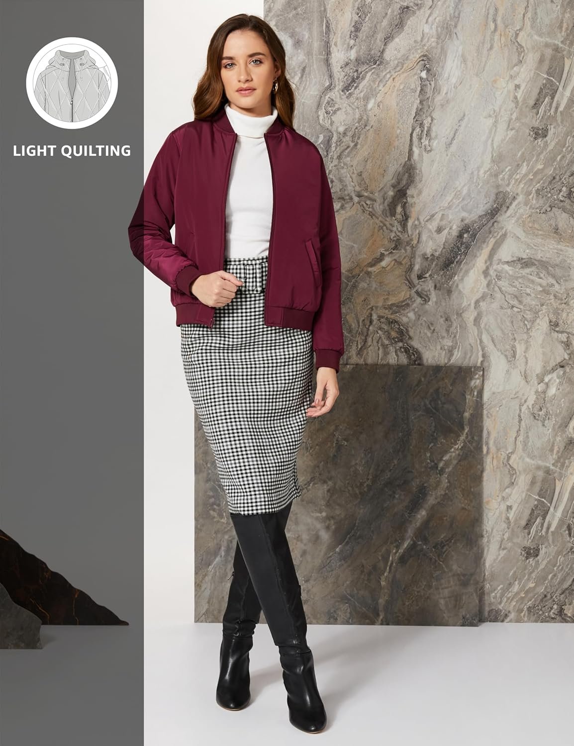 Amazon Brand - Symbol Women's Polyester Regular Fit Lightly Paded Bomber Jacket With Side Pocket (Winter Jackets) (Available in Plus Sizes) - Image 3