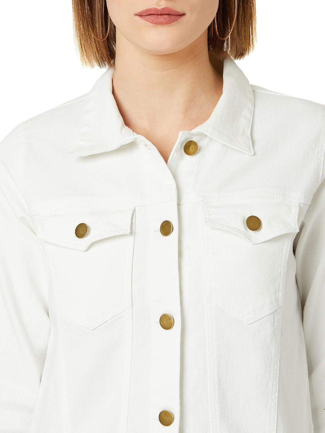 Miss Chase Women's White Collared Neck Full Sleeves Denim Solid Cropped Jacket - Image 6