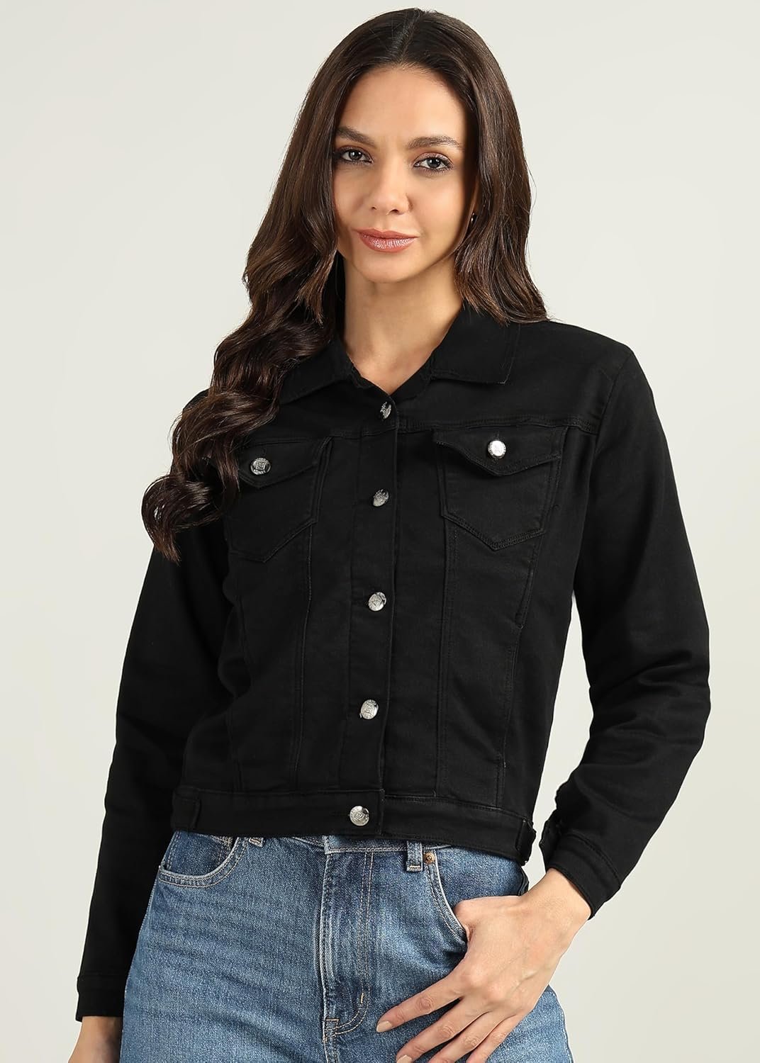 Nifty Women's Denim Color Trucker Jacket - Image 2