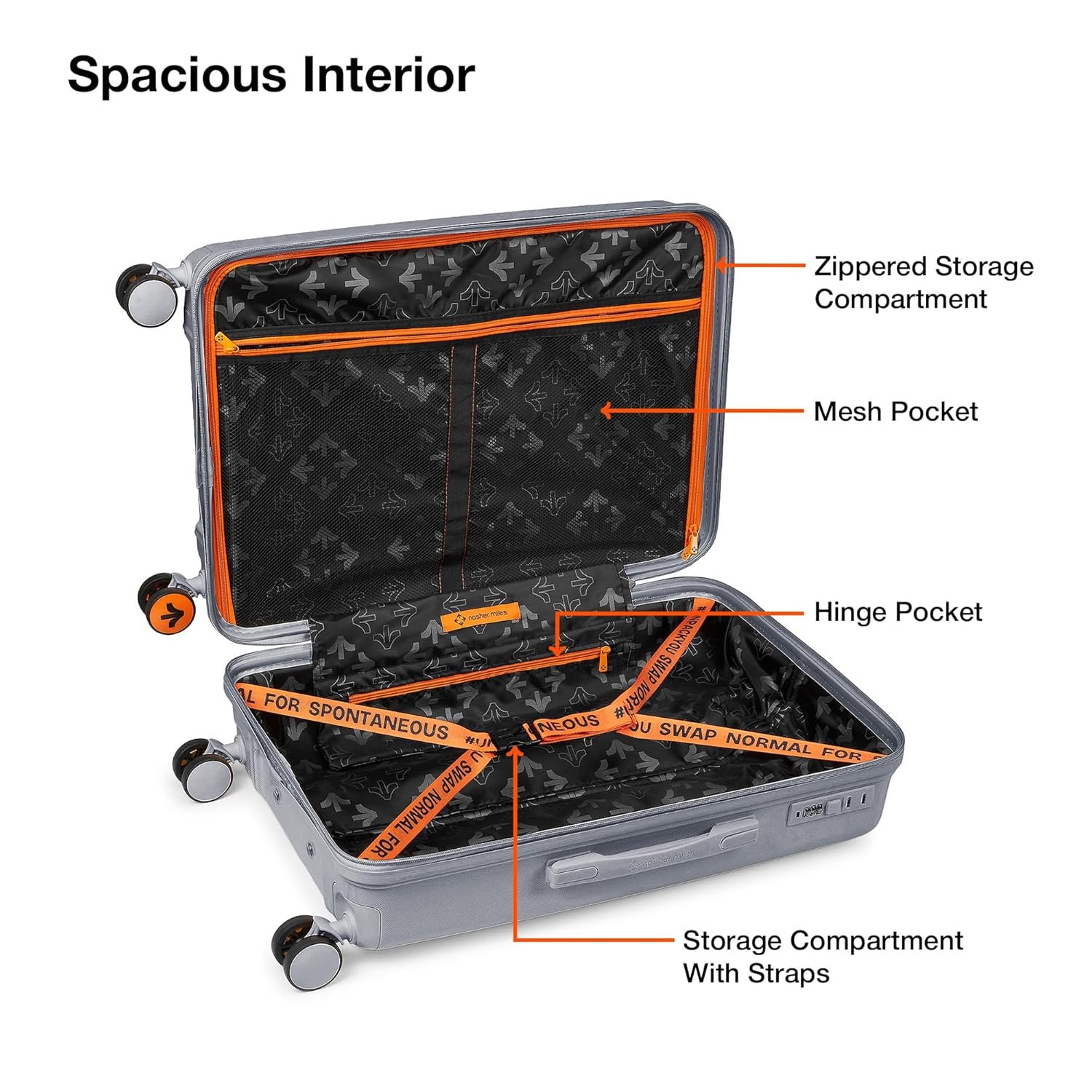 Nasher Miles Pondicherry Hard-Side Polypropylene 8 Wheels Double Spinner Check-in Luggage Grey 24 inch |65cm Trolley Bag, Medium - Image 6