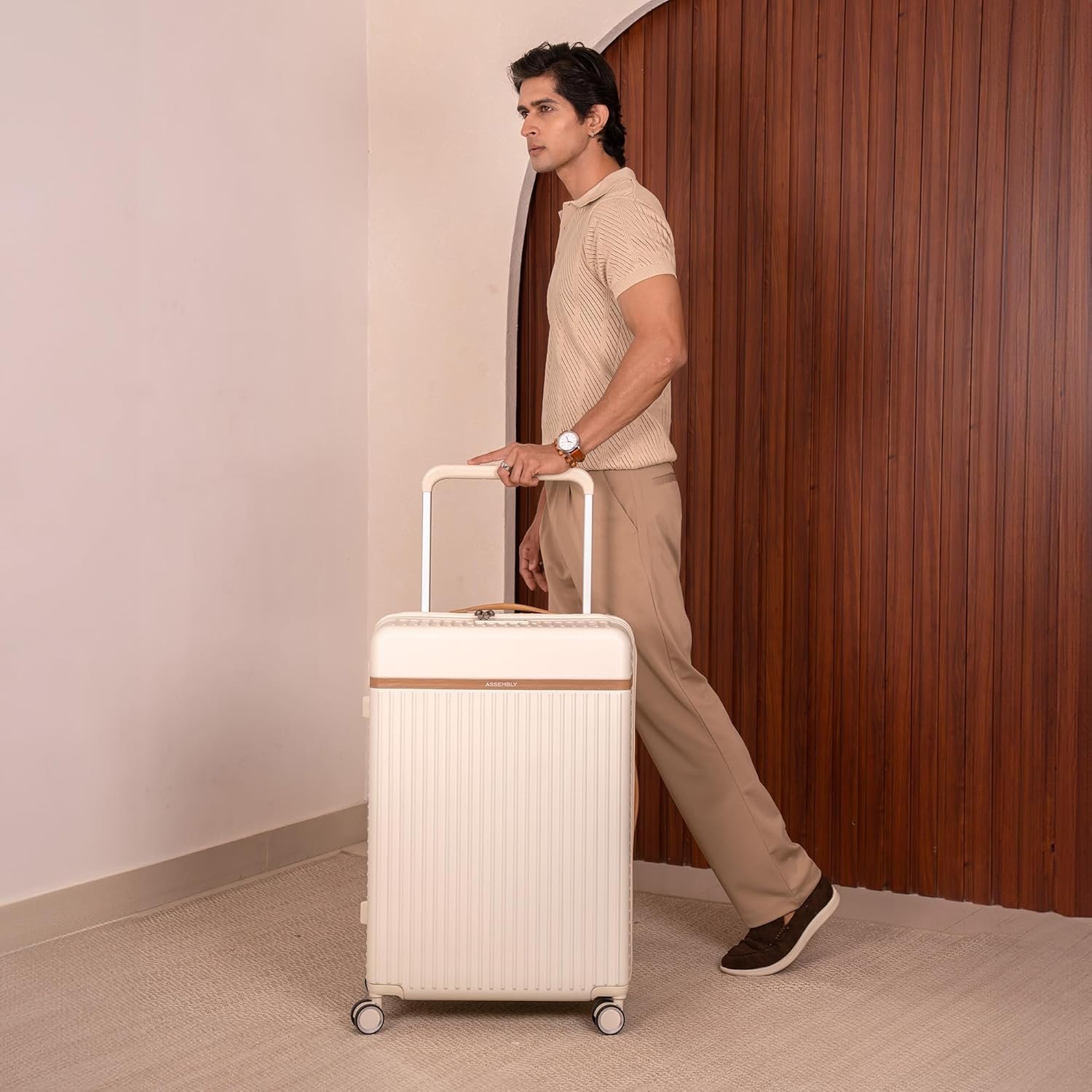 THE ASSEMBLY Polycarbonate (PC) 4 Wheels Spinner Hard-Sided Large Check-in Luggage - 28 Inches | Premium Wide Handle Trolley Bag with TSA Lock&Packing Organisers -Rover-Moon-White(110 Liters) - Rover - Image 2