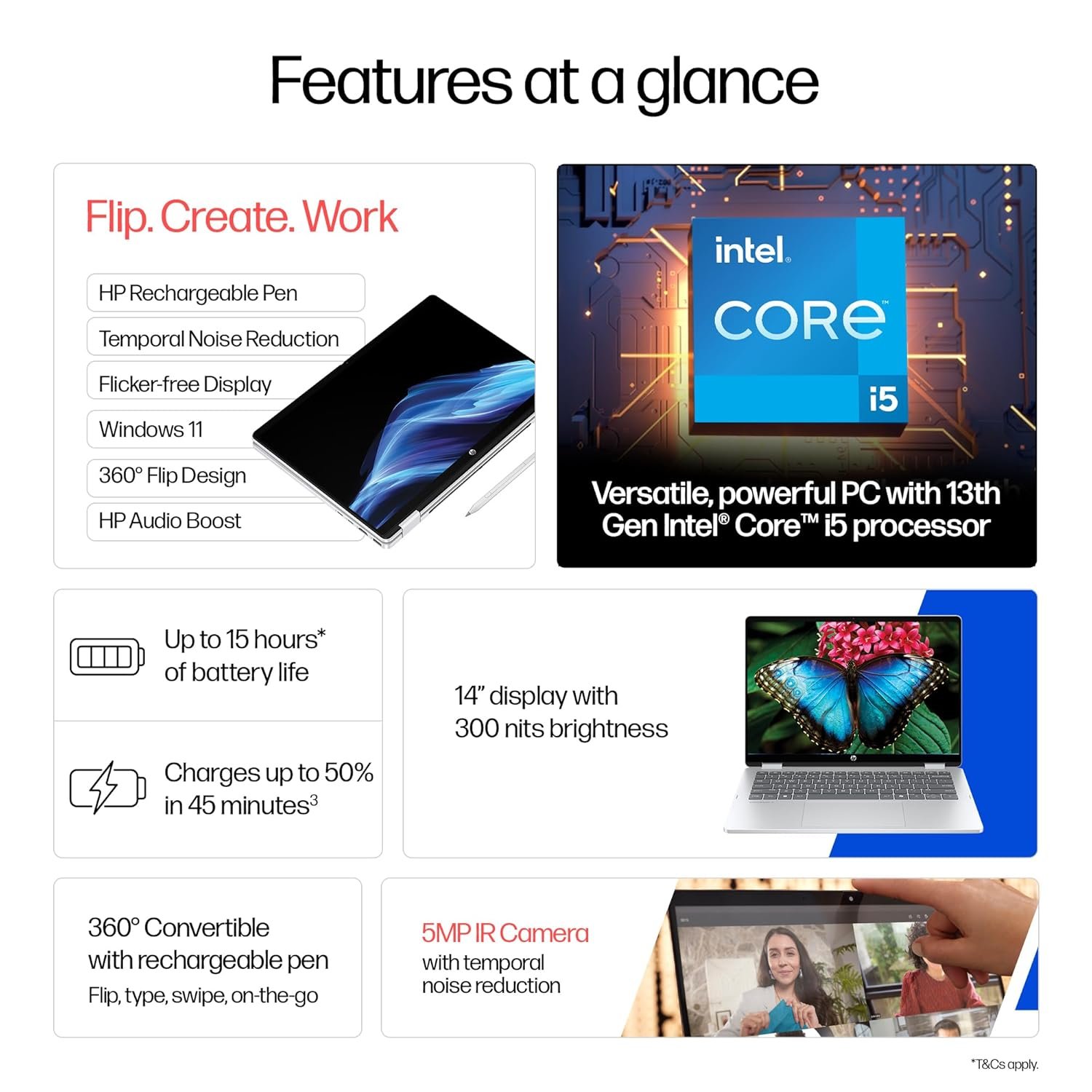 HP OmniBook 5 Flip,13th Gen Intel Core i5 1334U (16GB LPDDR5,512GB SSD) 2K, WUXGA,Anti-Glare,300 nits,14''/35.6cm Touchscreen,Win11, M365 Basic(1yr), Office Home24, Silver,1.65kg, 5MP Camera, fp0789TU - Image 2