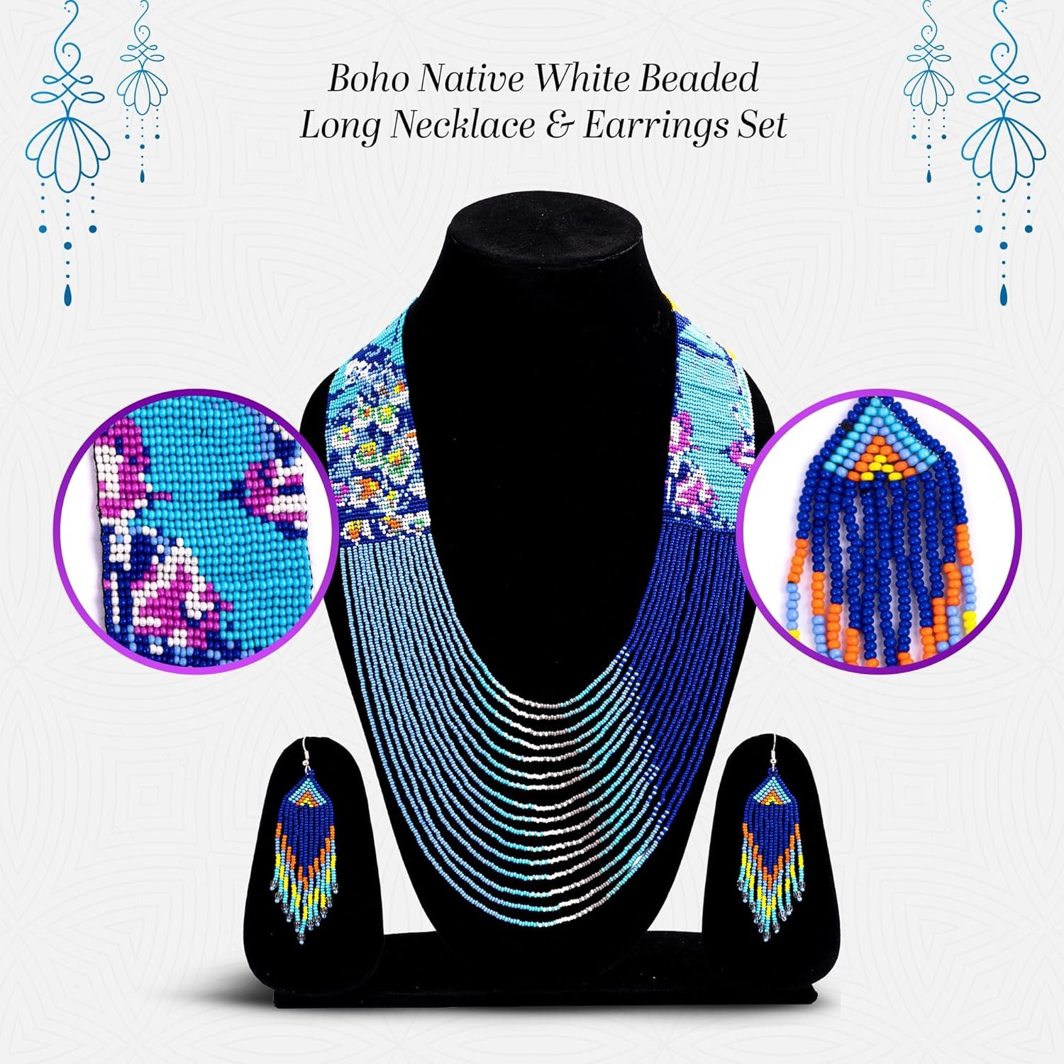 Peacock Bird Lovers Beaded Jewelry Set with Earrings | Ukrainian Turquoise Beaded Design | Chunky Peacock Pendant | Tribal Boho Flying Birds | African Woman Wildlife Gift for Pet Owners & Groomers - Image 6