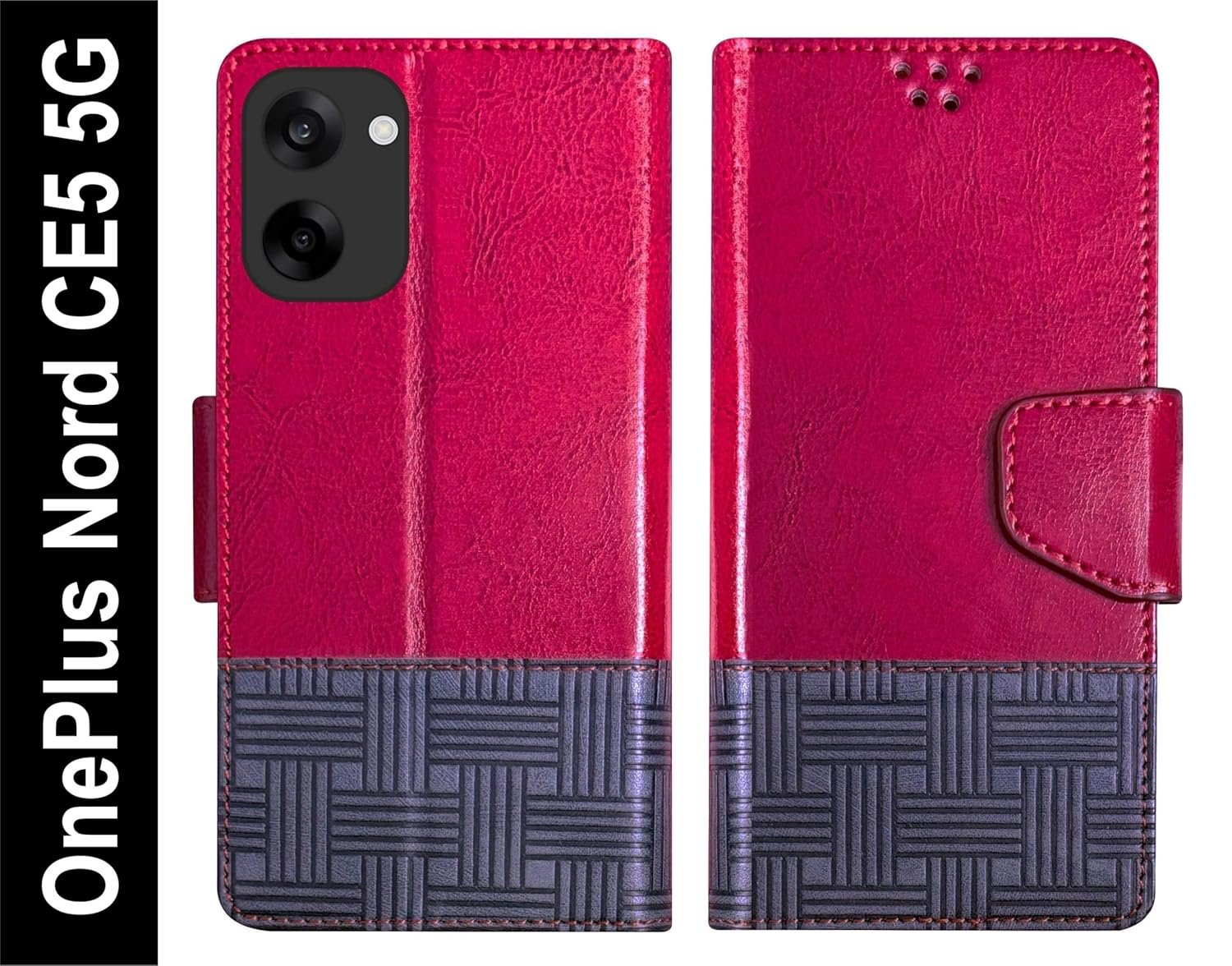 Flip Cover for OnePlus Nord CE5 5G Back Cover Case with Magnatic Closure | Inbuilt Stand | Card & Money Pocket (Dual Red) - Image 2