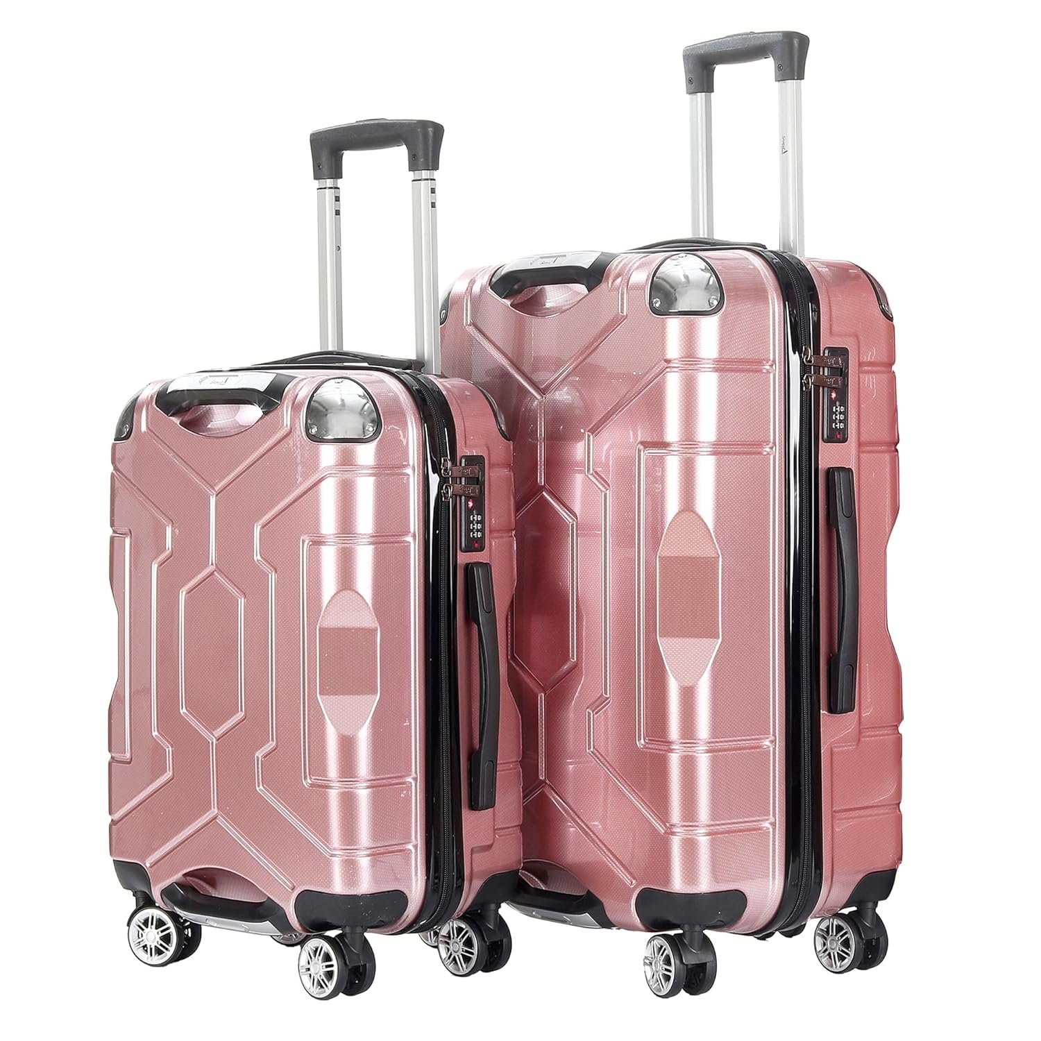 Story@Home Rose Gold Trolley Bags 2 PCs Small, Medium 20-24 inches Cabin-Check in Trolley Bags, ABS+PC, 360° Rotating Sturdy 8 Wheels, 3 Digit Lock, Bag for Travelling, 51-61 Cm
