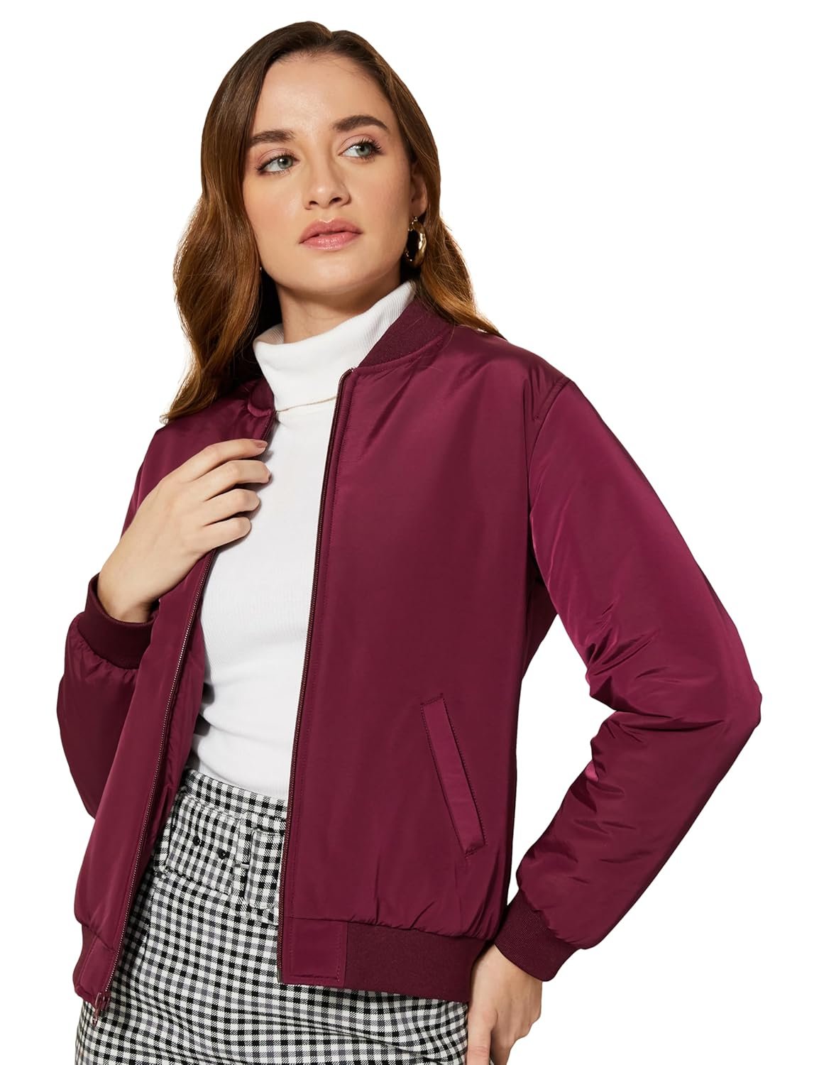 Amazon Brand - Symbol Women's Polyester Regular Fit Lightly Paded Bomber Jacket With Side Pocket (Winter Jackets) (Available in Plus Sizes)
