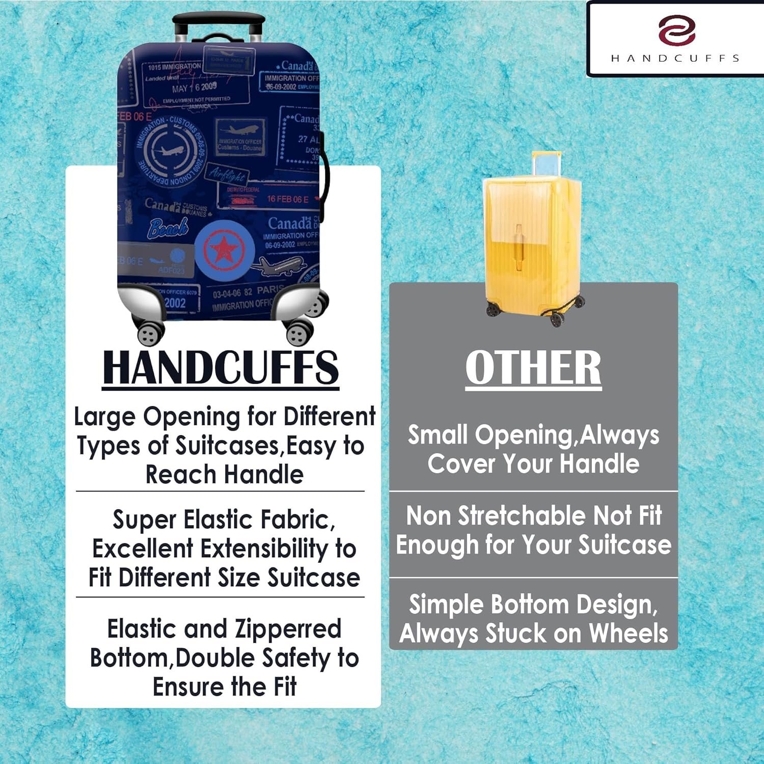 Handcuffs Luggage Cover Trolley Travel Covers, Washable Dust Proof Anti-Scratch Suitcase Protector (Blue, S (18"-22")) - Image 6