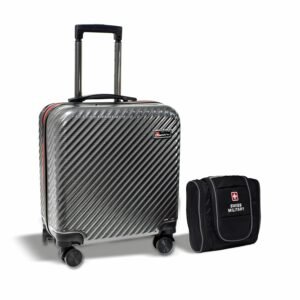 Swiss Military Combo of (LTB8_TB6) 39L Laptop Overnighter Trolley & Toiletry Pouch, Hard-Sided ABS Cabin Luggage Bag with 360° Wheels and Multipurpose Black Toiletry Pouch, 15.4” Laptop Compartment