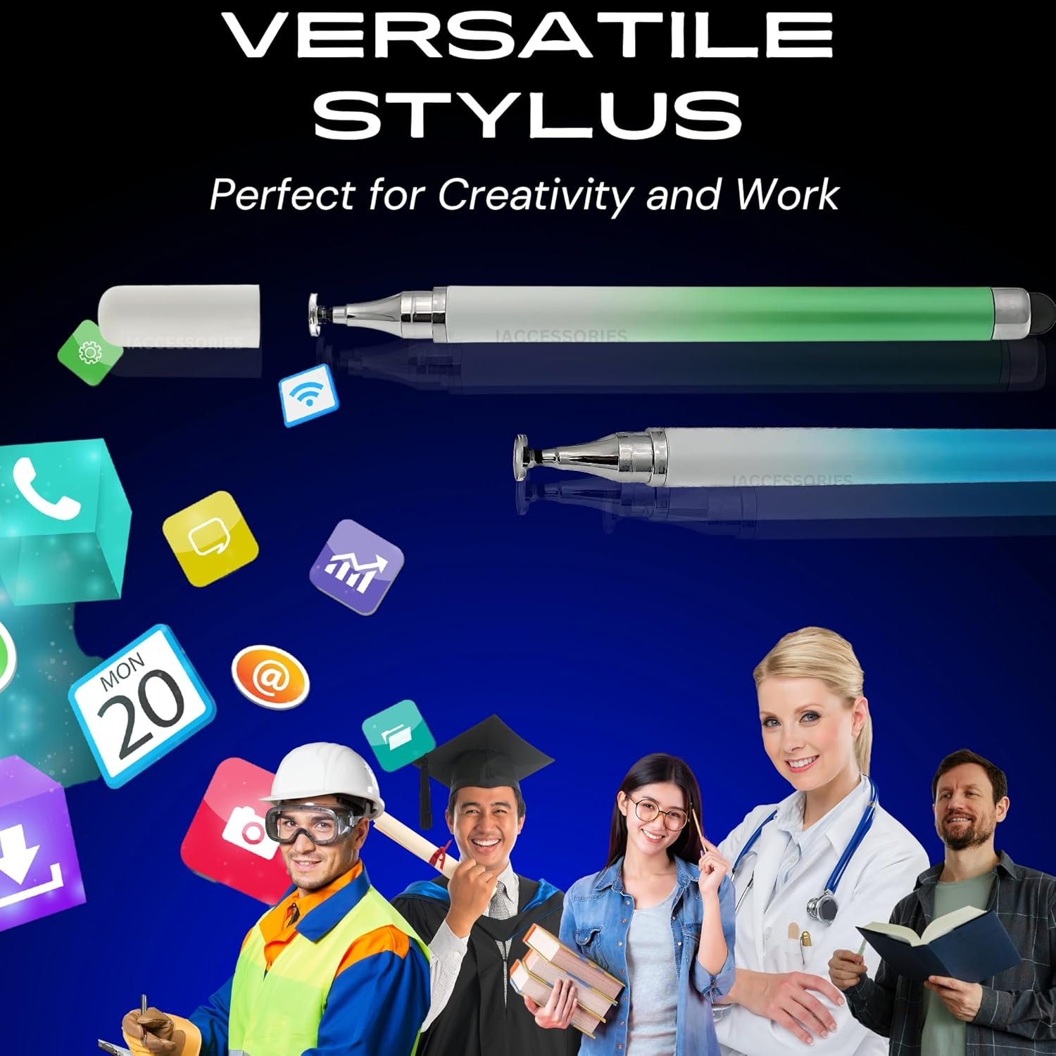 Dual-Sided Universal Stylus Pen Compatible with All Touch Screens Devices, iOS, Android Mobile Phones, Tablets - Pack of 2 (Green | Blue) - Image 4