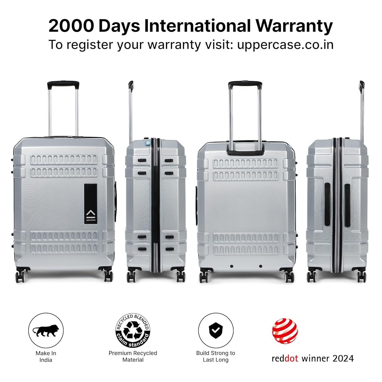 uppercase Bullet, Trolley Bag Set Of 2 (M+L) Sustainable Check-In Luggage, Hardsided Polycarbonate Printed Luggage, Anti-Scratch, 2000 Days Warranty (Silver, 32 X 54 X 74 Cm, Spinner) - Image 2