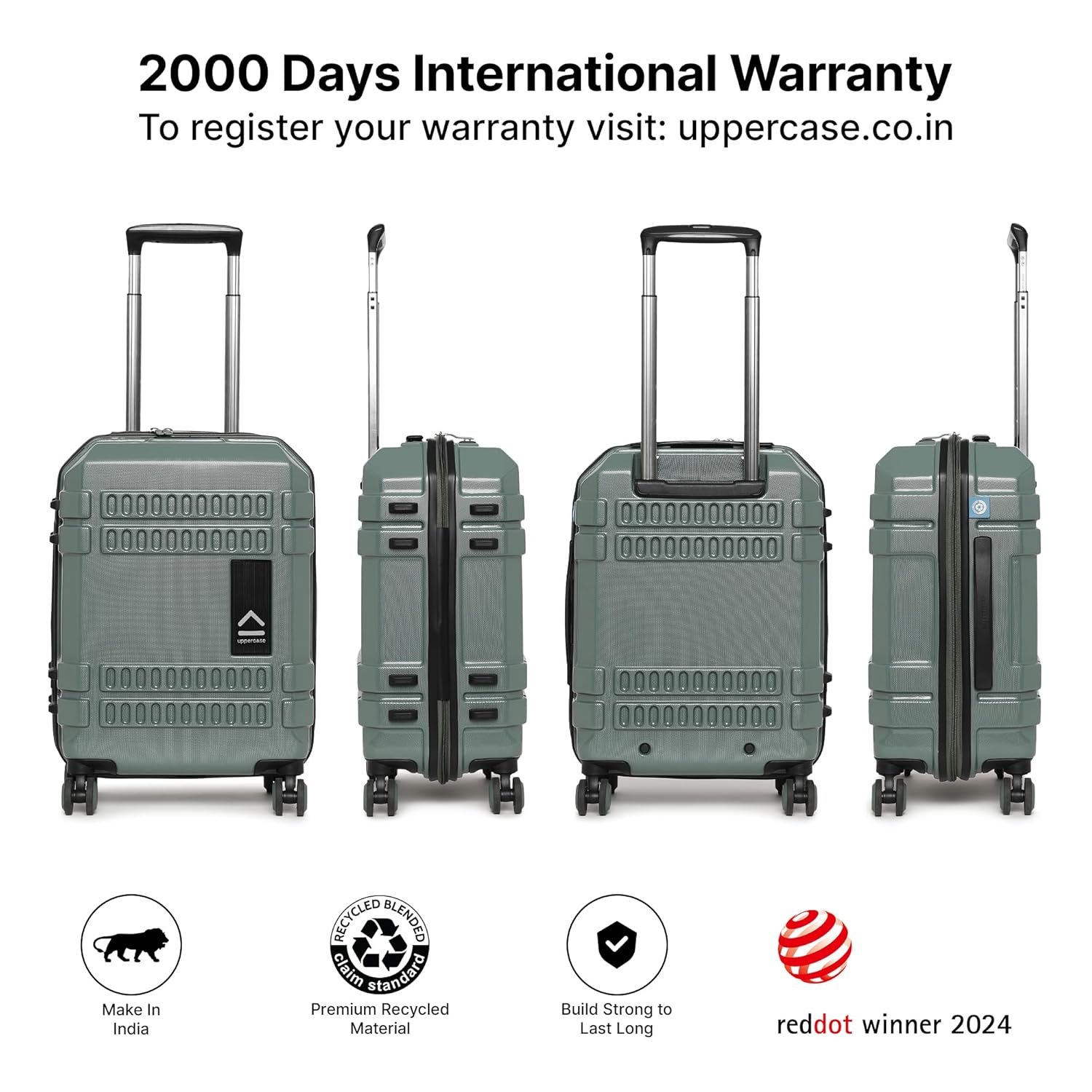 uppercase Bullet (Small) 56cm | Cabin Trolley Bag | Hardsided Luggage Anti-Scratch 8 Spinner Wheel Luggage | TSA Lock & Anti-Theft Zippers | Suitcase for Men & Women | 2000 Days Warranty (Green) - Image 2