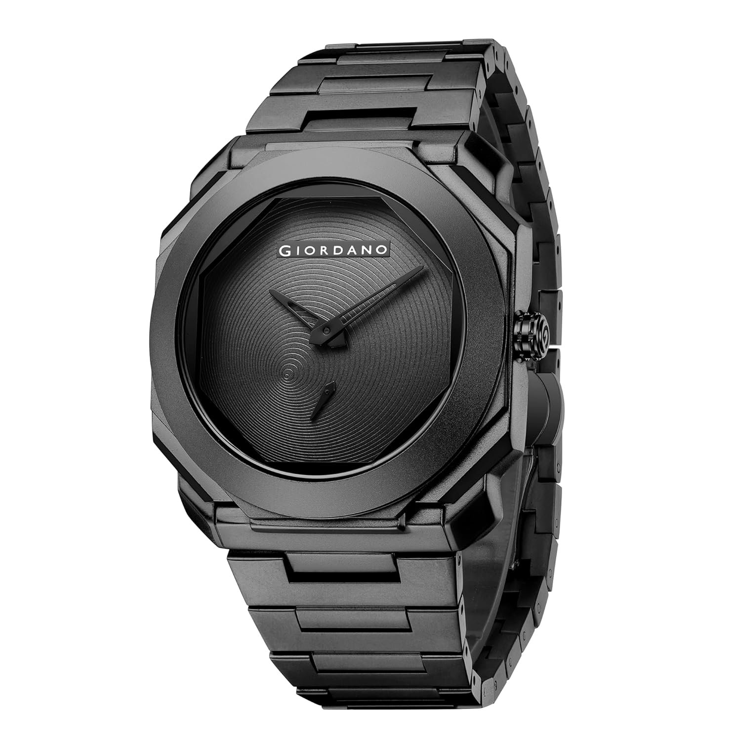 Giordano Octagonal Stainless Steel Watch for Men – Textured Dial with Subdial, Matte Finish Strap