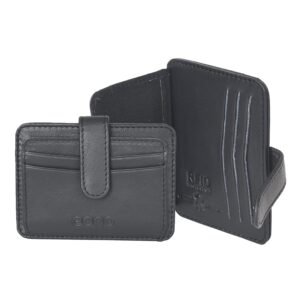 Eono Men Genuine Leather Lucifer Front Pocket Minimalist RFID Blocking Multiple Card Case Holder Easy Access ID Window Ultra Strong Stitching, Black