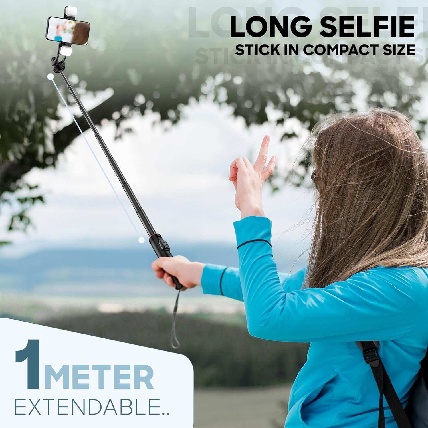 NEWDRU LumiTripod Adjustable Tripod with LED Lights - 360° Rotation & 8 Telescopic Rods | Bluetooth Remote - Selfie Stick with Tripod Stand for Vlogging, Makeup, Photography & Video - Image 4