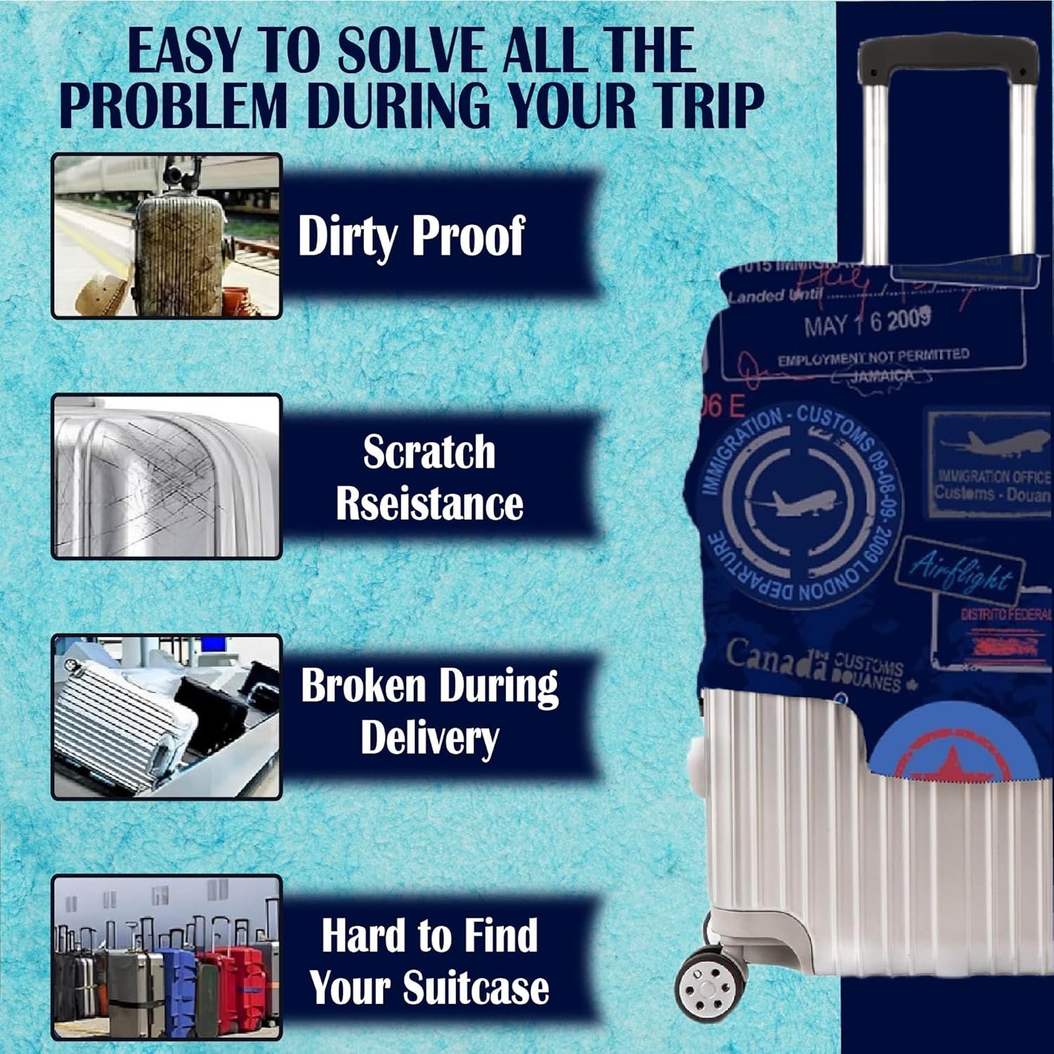 Handcuffs Luggage Cover Trolley Travel Covers, Washable Dust Proof Anti-Scratch Suitcase Protector (Blue, S (18"-22")) - Image 4